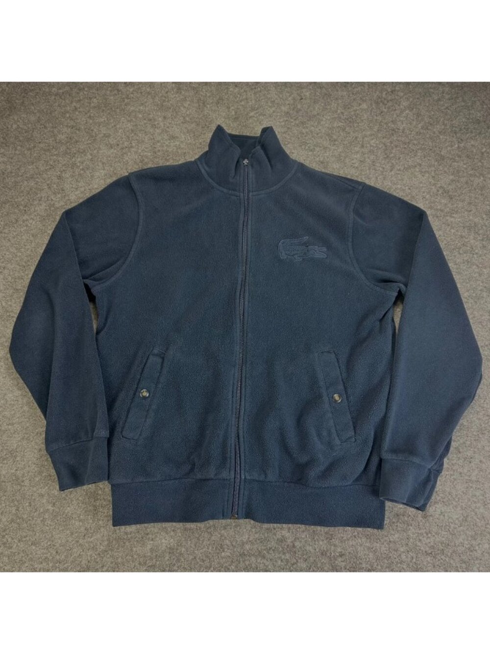 Lacoste Full Zip Fleece Jacket Mens 4 Lg Blue Embroidered Big Logo Long "Read" - Picture 1 of 10